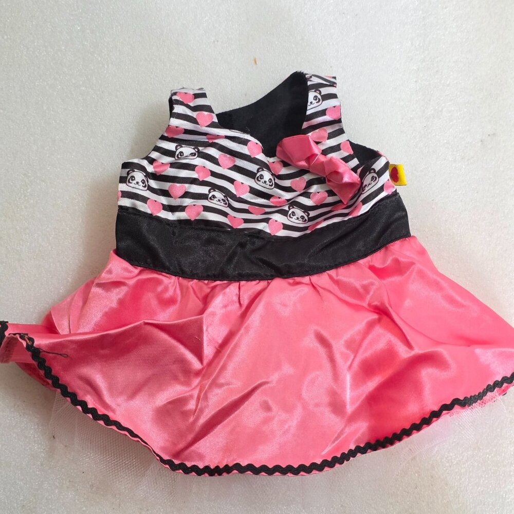 Build-A-Bear Harajuku Hugs Panda Dress Hearts Striped Mesh‎ Bow Pink Black